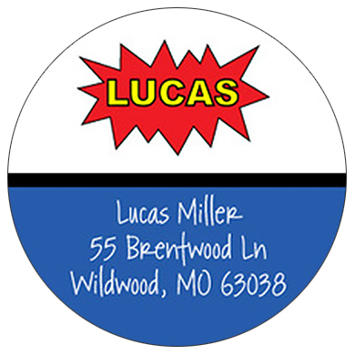 Blue Superhero Round Address Labels